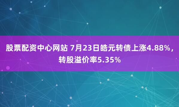 股票配资中心网站 7月23日皓元转债上涨4.88%，转股溢价率5.35%